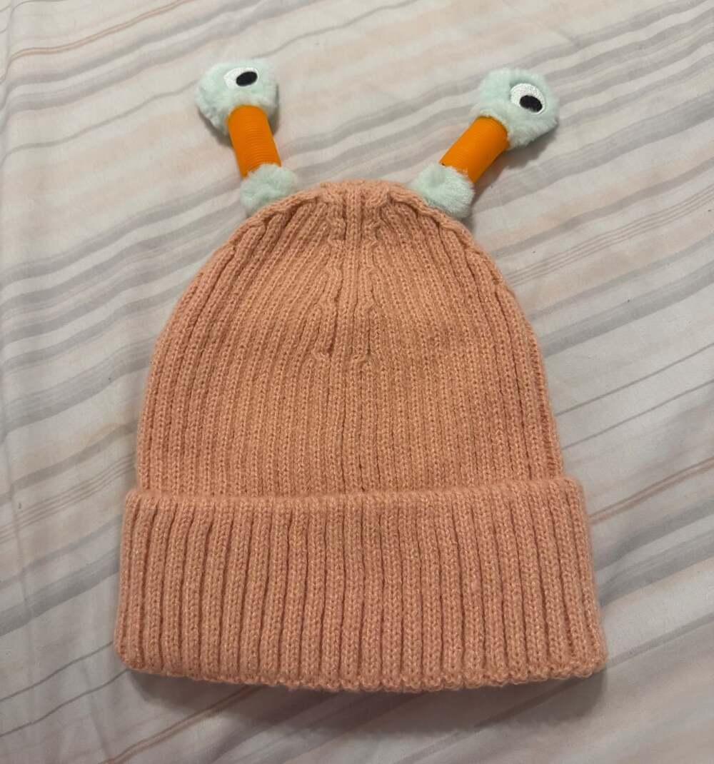 Cute Little Monster Knitted Beanie Hat with Retractable Tentacle Eyes in Pink